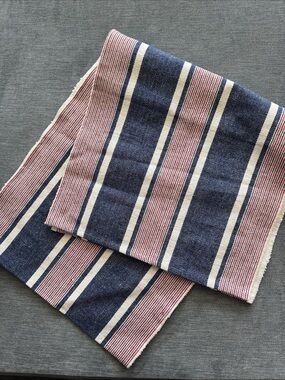 Max Studio Home Cotton Navy, Red & Cream Striped Table Runner 76x17